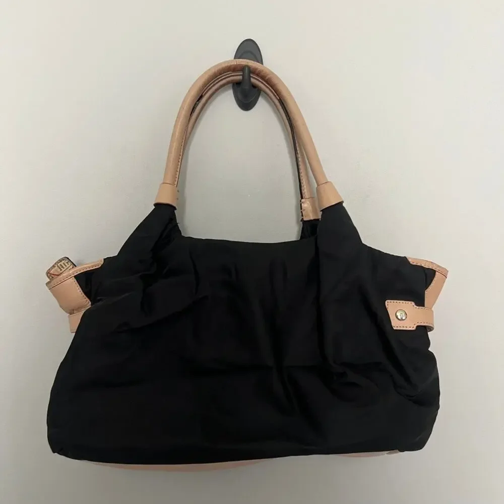 KATE SPADE STEVIE BLACK NYLON AND LEATHER SATCHEL